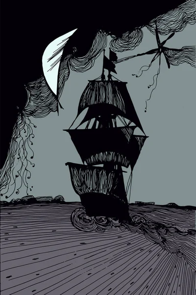 Segelschiff auf See. handgezeichnet — Stockvektor