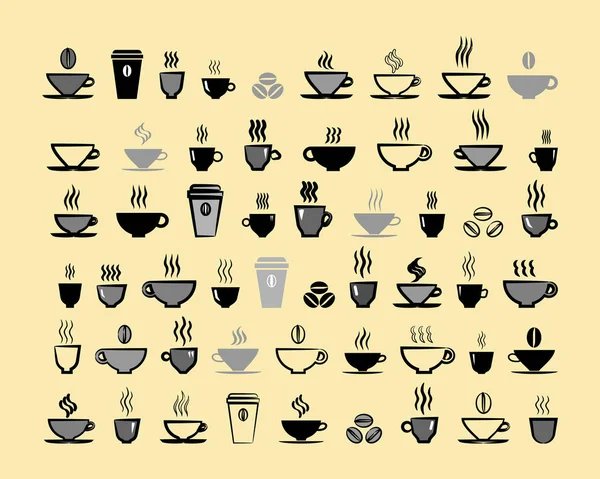 カップとカップ コーヒー、コーヒー豆のセット. — ストックベクタ