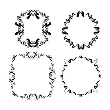 Süs çerçeve çizilmiş için tasarım kümesi. siyah ve beyaz vektör çizim