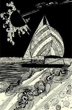 yelkenli gemi denizde. Grafiği