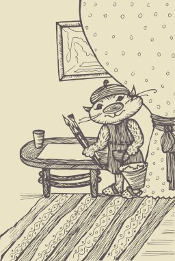 kedi sanatçı karakter. Çizilmiş 