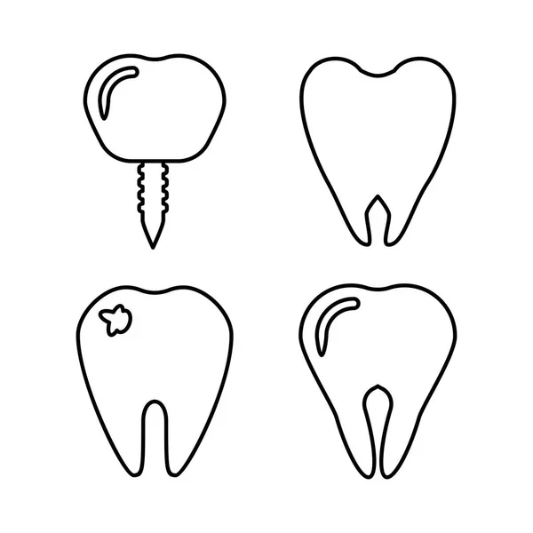 Набір іконок зубів. Векторний контур чорно-біла ілюстрація . — стоковий вектор