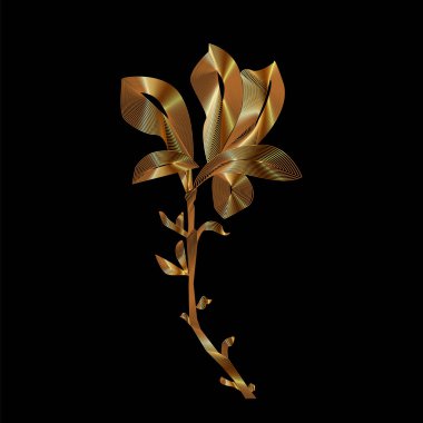 Siyah bir zemin üzerine altın dekoratif çiçek.