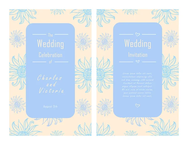Wedding Invitation Template. Hand-drawn vector illustration of a retro style with floral pattern. — Stock Vector