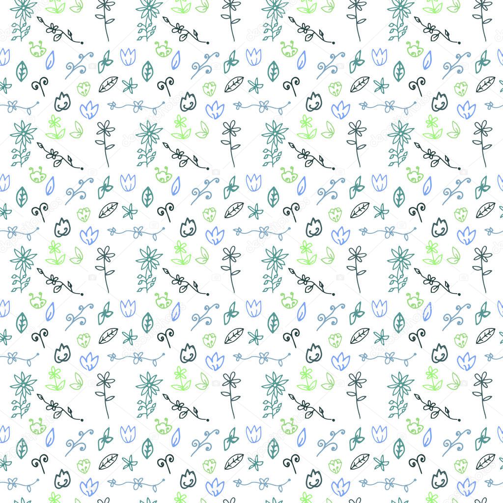 floral seamless pattern. Hand-drawn gel pen vector illustration. 