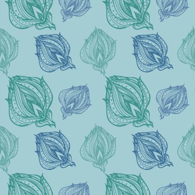 çiçek seamless modeli. Dekoratif öğeleri el ile jel kalemle çizilir. mavi bir arka plan üzerinde vektör çizim