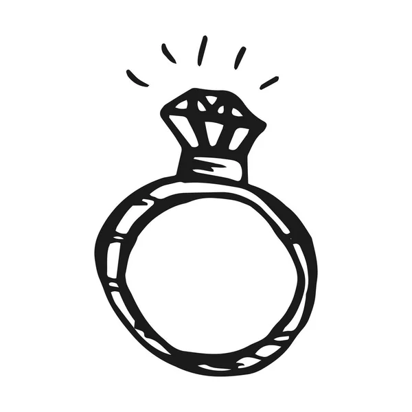 Διαμάντι δαχτυλίδι ζωγραφισμένα στο χέρι εικονίδιο — Διανυσματικό Αρχείο
