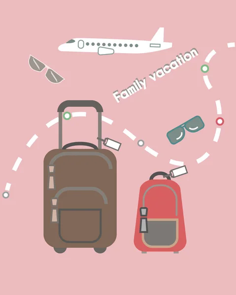Koffer, tas, bril en vliegtuig set. — Gratis stockfoto