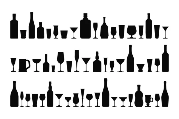 Verres à vin et bouteilles ensemble. illustration vectorielle noir et blanc — Image vectorielle