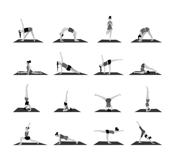 Yoga poses set. — Stock Vector