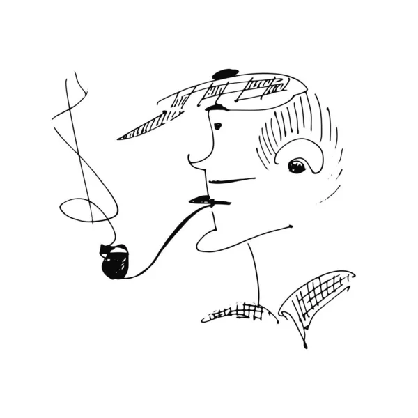 Un croquis d'un homme avec une pipe. dessiné à la main — Image vectorielle