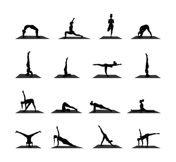 Yoga houdingen set. — Stockvector