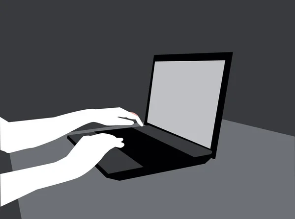 Bir dizüstü bilgisayar klavyesi üzerinde iş başında eller. — Stok Vektör