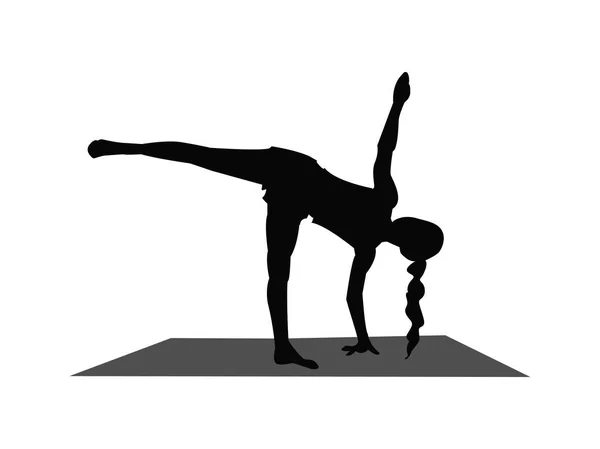 Silueta de niña en pose de yoga . — Vector de stock