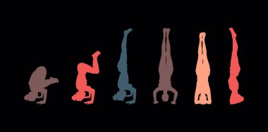 Yoga pose headstand silhouettes set.