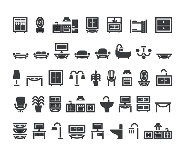 Icon Set für Wohnmöbel. — Stockvektor