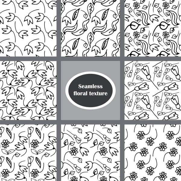 Doodle set of floral hand-drawn seamless patterns — Stock Vector