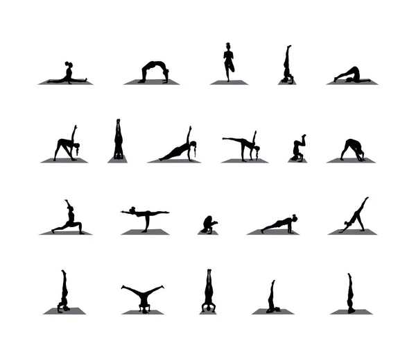 Yoga poses silhouettes set. — Stock Vector