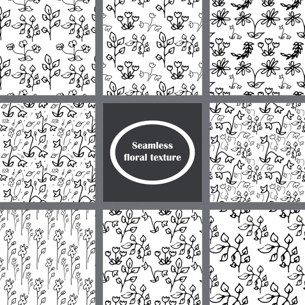 Doodle set of floral hand-drawn seamless patterns — Stock Vector