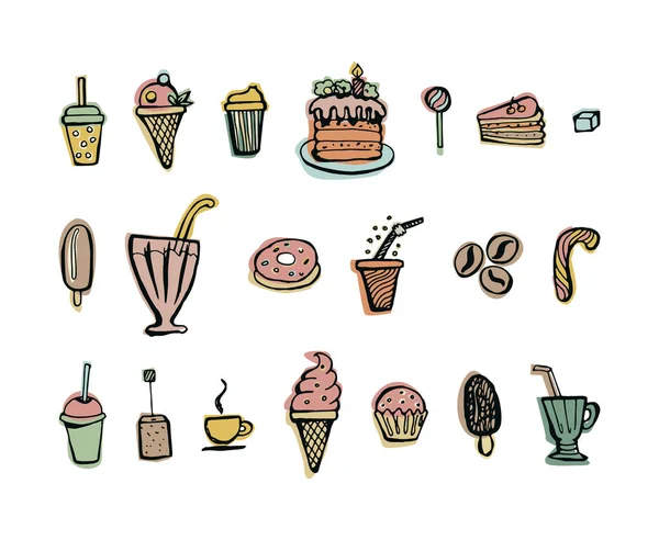 Набір мальованих вручну каракулів з десертів і напоїв . — стоковий вектор