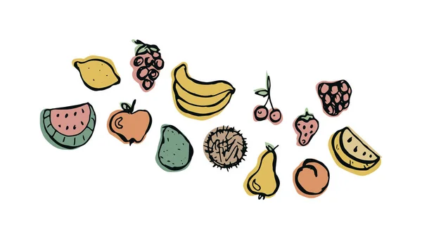 Conjunto de frutas extraídas a mano — Vector de stock