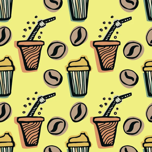 Drinking coffee, tea seamless pattern. Hand-drawn — Free Stock Photo