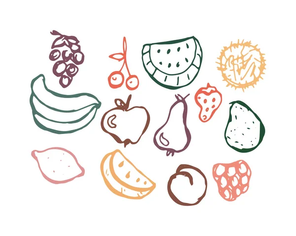 Conjunto de frutas garabato dibujado a mano — Vector de stock