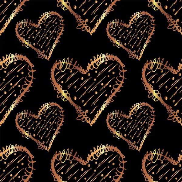 Goldene Herzen nahtloses Muster — Stockvektor