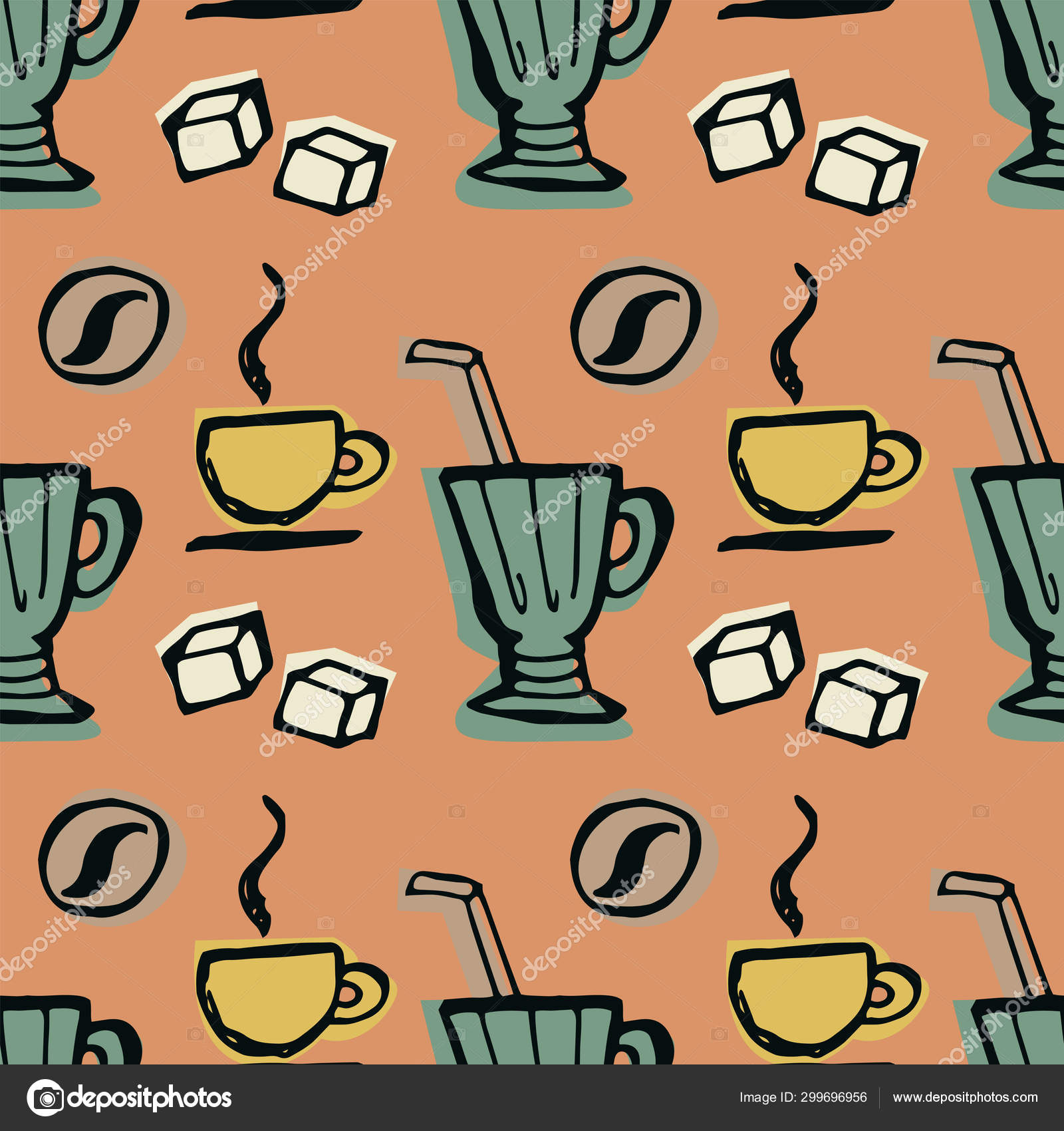 コーヒーを飲む お茶のシームレスなパターン 手描き 無料のストックベクター C Ok Images
