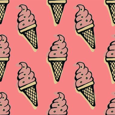 Dondurma konisi dikişsiz desen. Elle çizilmiş