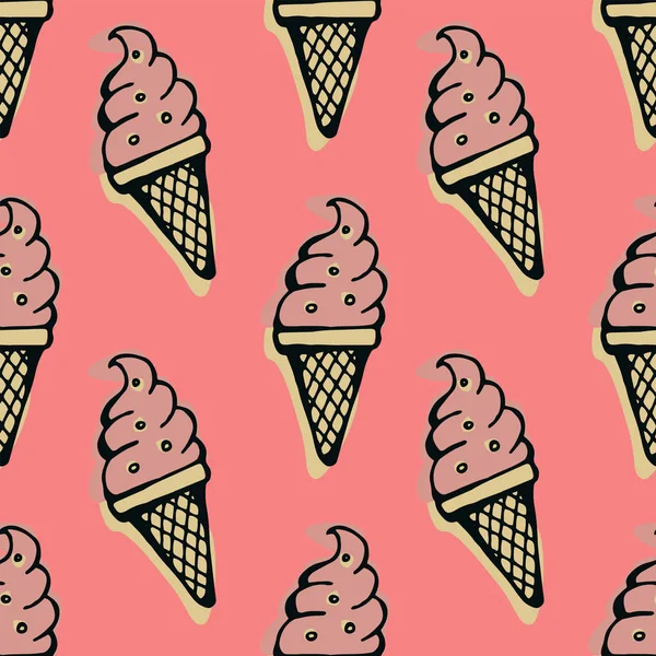 Cono de helado patrón sin costura. Dibujado a mano — Vector de stock