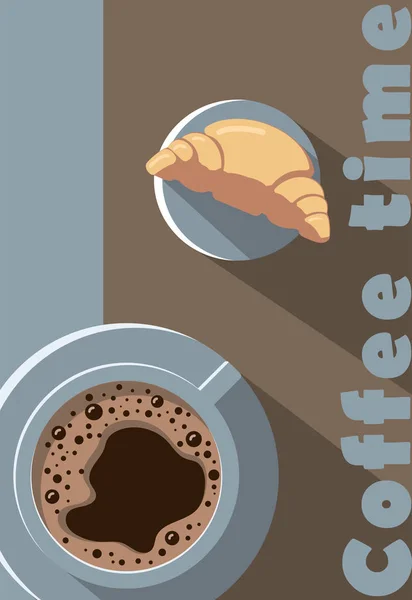 O ceașcă de cafea și un croissant . — Vector de stoc