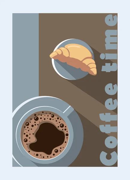 一杯咖啡和一个羊角面包. — 图库矢量图片