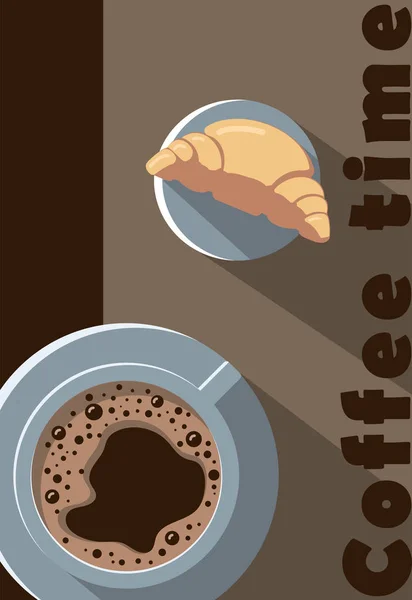 O ceașcă de cafea și un croissant . — Vector de stoc