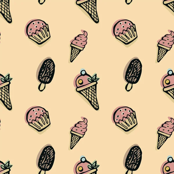 Bonbons et desserts motif sans couture — Image vectorielle