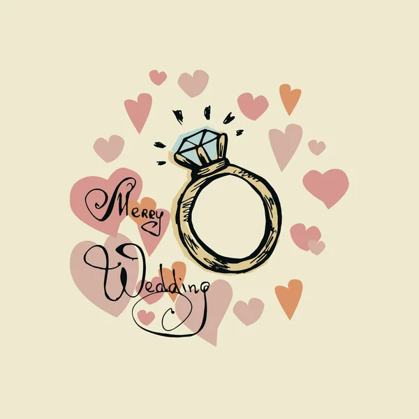 Um anel com um diamante. rabiscos desenhados à mão — Vetor de Stock