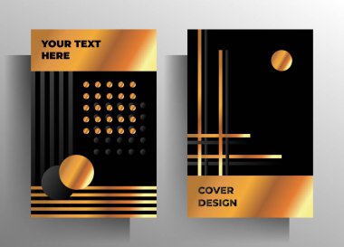Kapak şablonu hazır. Geometrik tasarım altın ve siyah. A4 biçimi. EPS 10 vektörü.
