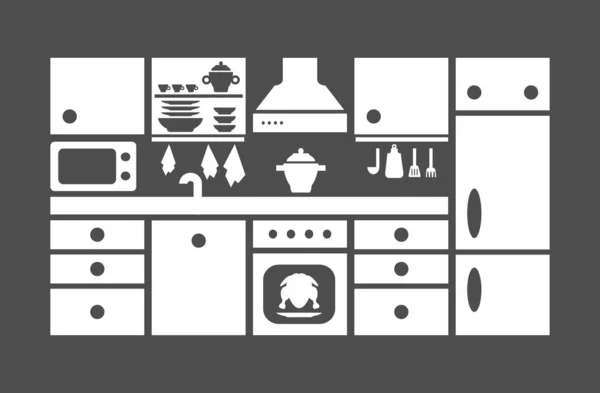Ensemble Icône Meubles Cuisine Illustration Isolée Vectorielle Silhouette — Image vectorielle