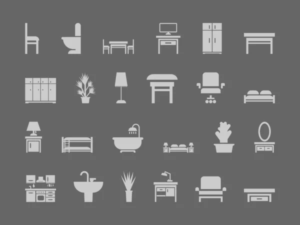 Conjunto Iconos Muebles Silueta Monocromática Ilustración Vectorial Aislada — Archivo Imágenes Vectoriales