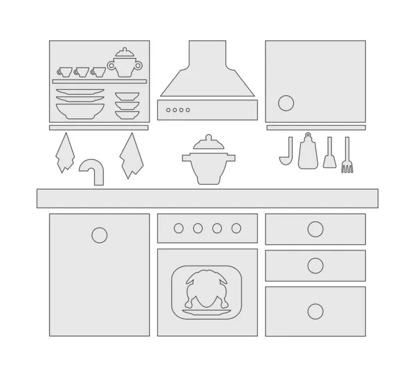 Набір Іконок Кухонних Меблів Контурна Ізольована Векторна Ілюстрація — стоковий вектор
