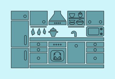 Mutfak mobilyası ikonu. Vektör izole renk illüstrasyonu.