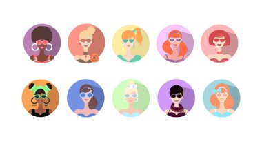 Kız avatar seti. Vektör rengi izole edildi.