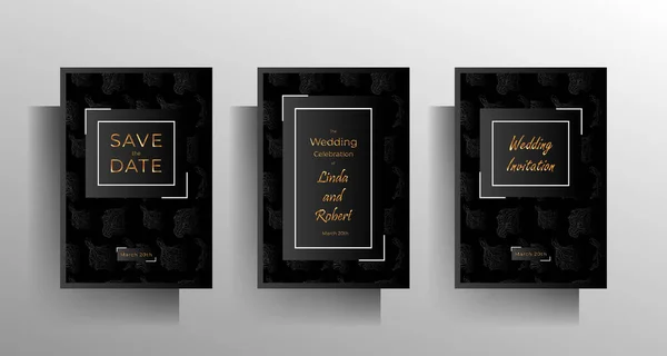 Wedding Invitation Template Set Austere Elegant Design Black Tones Hand — Stock Vector