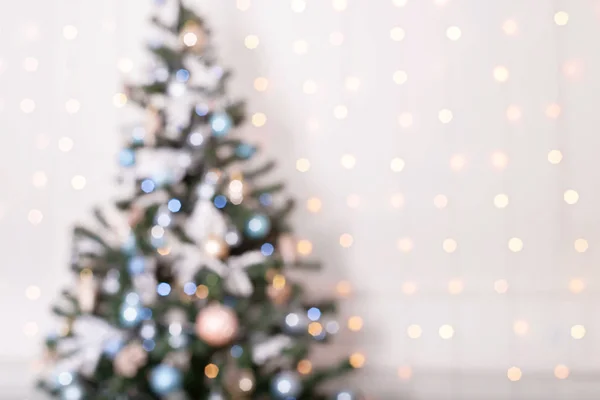 Suddig Gyllene Och Blå Festliga Lampor Granen Christmas Time Konceptet — Stockfoto