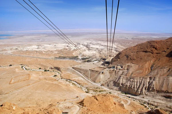 View of the Jordan Valley from a cable car which carries tourists to Masada National Park, Israel
