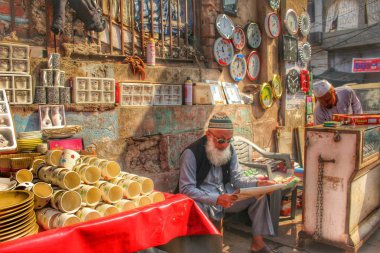 Eski Delhi, Hindistan-30 Ocak 2018: Meena Bazaar-Market Near Jama Masjid, eski Delhi