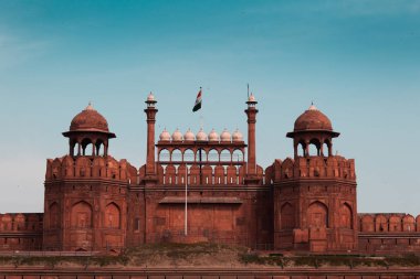 Hindistan seyahat turizmi arka plan - \Red Fort (Lal Qila) Delhi - Dünya Mirası Alanı. Delhi, Hindistan