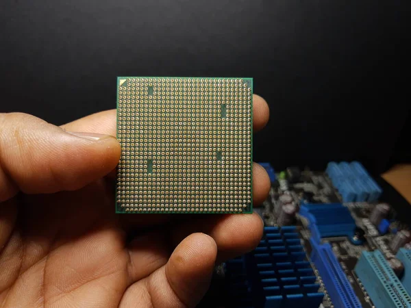 Nahaufnahme Von Computer Cpu Prozessor Chip Auf Leiterplatte Motherboard Hintergrund — Stockfoto