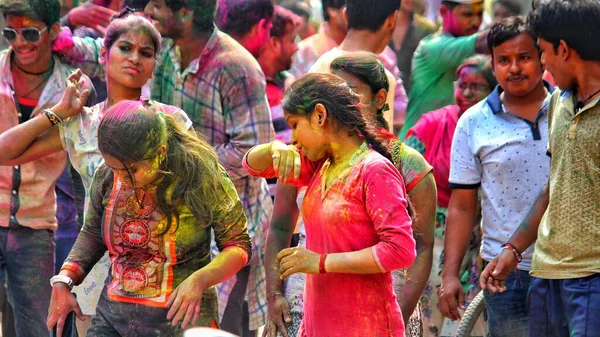 Delhi India August 2020 Indian People Face Smeared Colors Participate — Stock Photo, Image