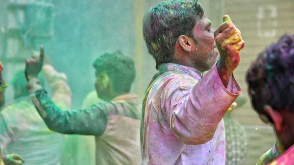 Delhi India August 2020 Devotees Dancing Bid Adieu Lord Ganesha — Stock Photo, Image